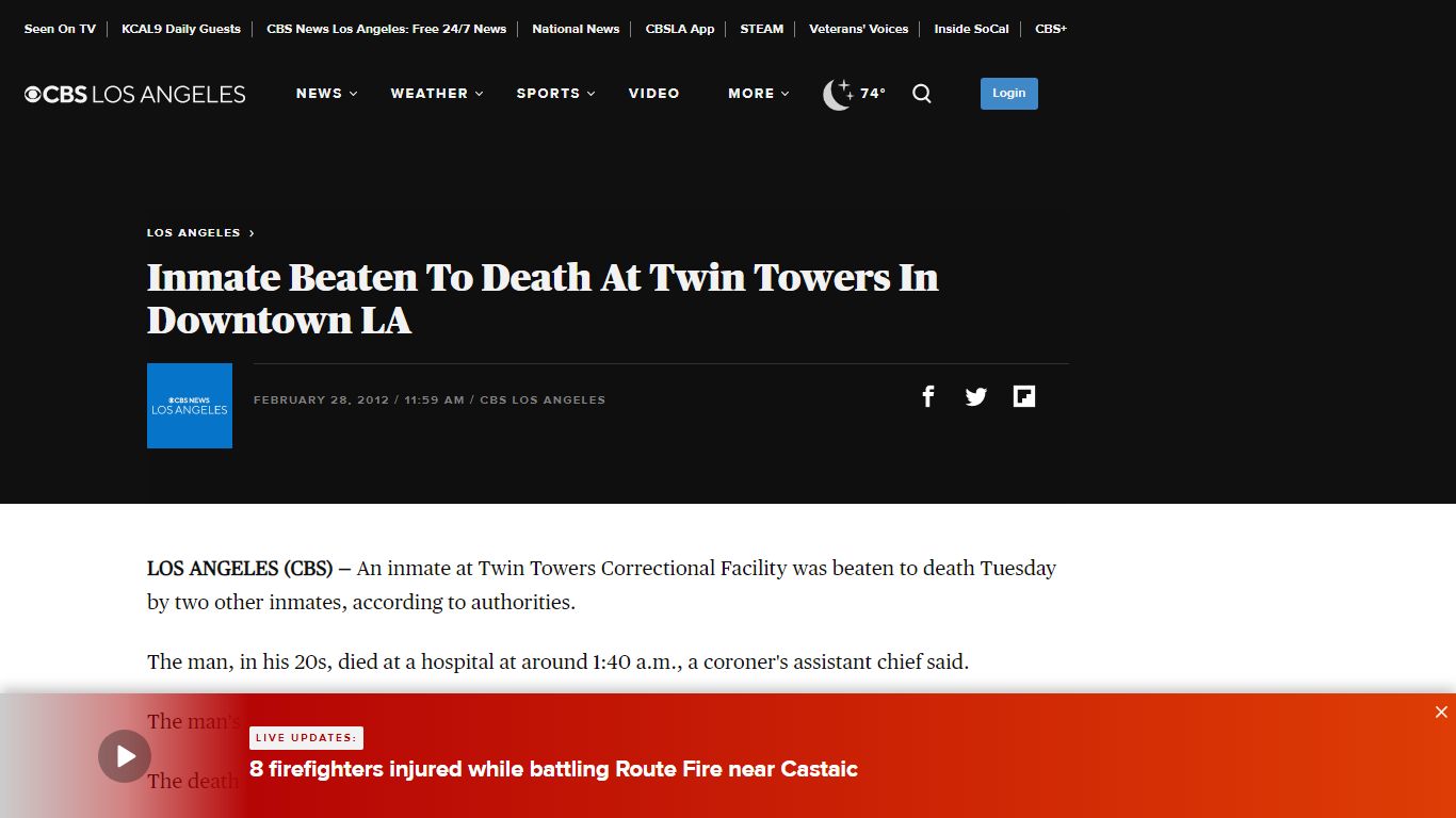 Inmate Beaten To Death At Twin Towers In Downtown LA